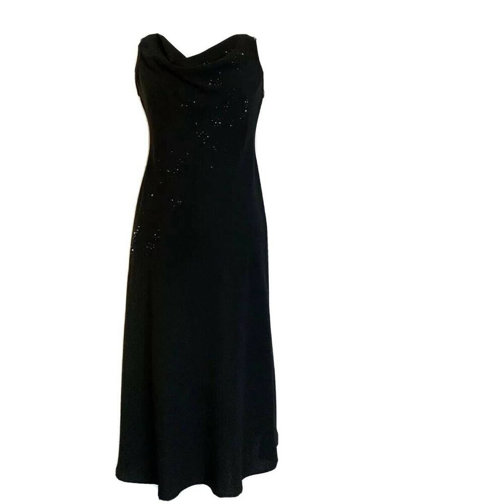 vintage  S.L Fashion Black sleeveless cowl neck Sheath Dress Sz 8p Made USA